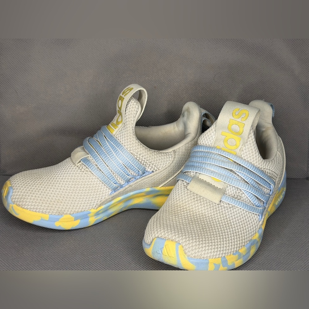 Adidas Kids Sneakers Gray with Blue and Yellow Accents - Size 11 Toddler Girl - Picture 2 of 4